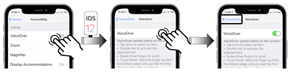 On iOS 12: activate Voice Over from the General-Accessibility-Voice Over menu