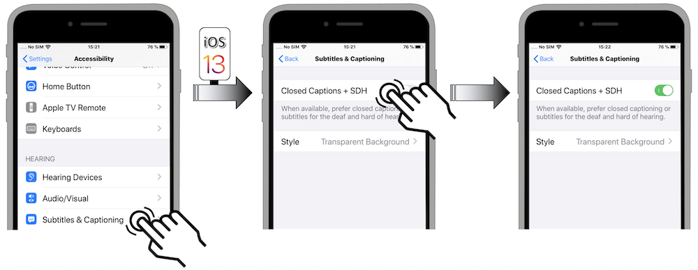 Access illustration via Settings - Accessibility - Subtitles & Captioning